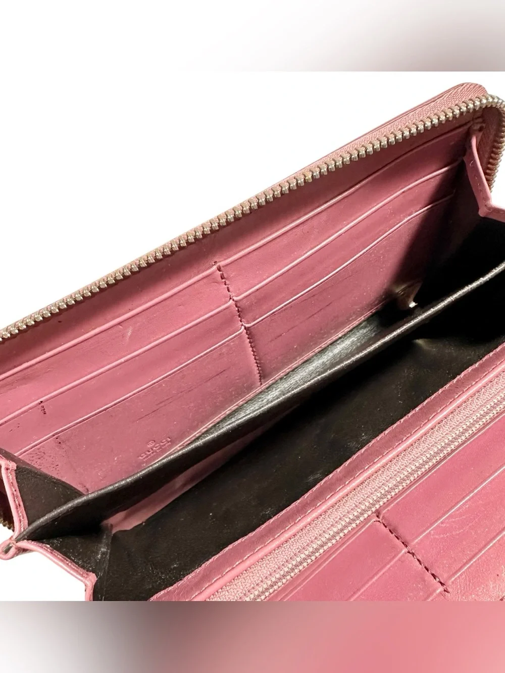 Gucci Pink GG Monogram Leather & Gold Large Zippy Zip Around Wallet